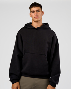 Sudadera con Capucha Negra Oversize para Hombre, Manga Regular, Forro Polar, Casual, Otoño, Color Sólido, Diseño con Bolsillos, Tejido de Punto - Product Image 1