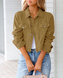 Women's Winter Casual <b>Denim</b> Blouson Coat Short Length Pullover Closure Non-Stretch <b>Lightweight</b> Yellow White Loose Fit Outerwear - Product Image 4