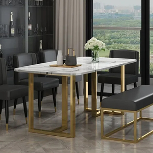 Modern Rectanglur Dining Tables With <b>Marble</b> <b>Top</b> Luxury Dining Table 6 Seater Metal Dining Table With White <b>Marble</b> <b>Top</b> - Product Image 3