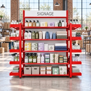 Estante de Exhibición de Góndola para Supermercado Newtek SS-007, Rojo, de Doble Cara, con Recubrimiento de Polvo Epóxico Metálico, de 5 Niveles, Independiente - Product Image 4