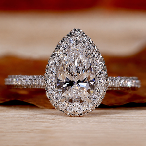 Anillo de Compromiso con Diamante Corte Pera y Halo, Cultivado en Laboratorio, Certificado IGI, Oro Blanco, Pavé, Anillo Nupcial Unisex, Joyería de Lujo para Boda - Product Image 1