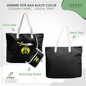 Sac fourre-tout écologique noir brodé avec emblème Shriner du Groupe NANBA, sac à bandoulière en poly-vinyle Codura avec fermeture éclair, tendance - Product Image 2