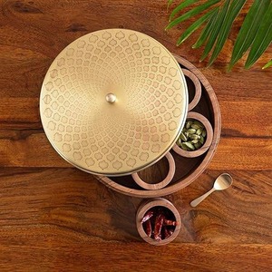 Round Metal Spice Container Set 7 Bowls <b>Masala</b> <b>Box</b> Kitchen Herb Storage Organizer - Product Image 4