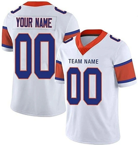 เสื้อฟุตบอลอเมริกันแบบสั่งทำพิเศษสำหรับผู้ชาย พิมพ์ลายแบบ Sublimation สำหรับการแข่งขันระดับมืออาชีพ ผลิตจากโพลีเอสเตอร์ 100% แขนสั้น คอวี ไซส์ใหญ่ ทรงปกติ - Product Image 1