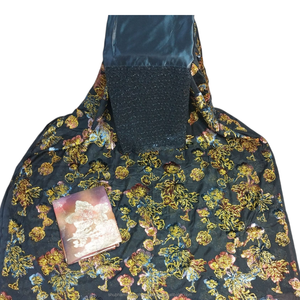 Tela estampada de lujo Maqbal Dirac en morado malva con bordado metálico y Garbasaar a juego para ropa somalí. - Product Image 2
