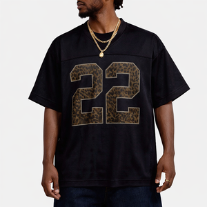 Maillot de football américain en mesh noir personnalisé tendance 2026, imprimé léopard avec numéro, style streetwear, fabrication OEM ODM en gros, USA - Product Image 6