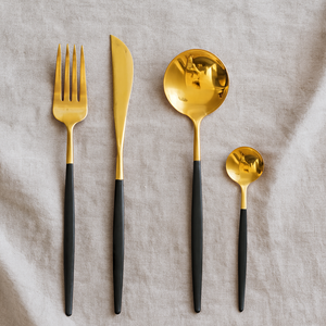 Elegant Two-Tone Flatware Set Minimalist White and Gold Tableware for Weddings & Party <b>Table</b> Designer Cutlery Kitchenware Set - Product Image 6