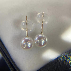 Heavenly Girl Grade 8-9mm Akoya Sea Water Pearl Earrings Strong <b>Gloss</b> <b>White</b> Transparent Powder 18K Smooth Mirror Luxury Jewelry - Product Image 2
