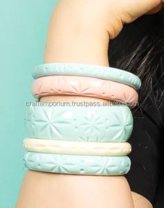 Multi Color Resin Bangle <b>Stack</b> with Hand Finished Antique Look Perfect Jewelry Gift for Her, for Mountains, Beaches or Parties - Product Image 1