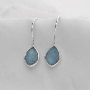 Handmade Raw <b>Aquamarine</b> Dangle <b>Earrings</b> 925 Sterling Silver Natural Gemstone - Product Image 5