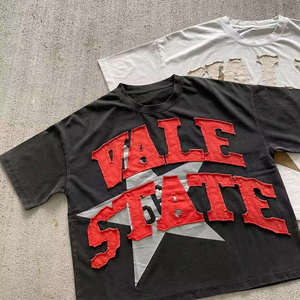 T-shirt unisexe Vale State Distressed Patch 2026 Charcoal Black Oversized Red Frayed Urban Streetwear Top HD - Product Image 4