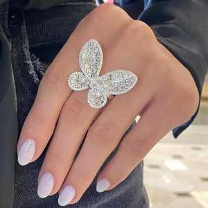 Anillo de cóctel personalizado con pavé de mariposa y diamantes multicolor cultivados en laboratorio, oro macizo de 14K y 18K, anillos de lujo únicos y llamativos al por mayor - Product Image 2