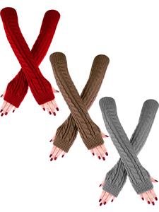 Calentadores de brazos de punto trenzado para mujer, rojo, marrón, gris, sin costuras, acrílicos, guantes largos sin dedos/manguitos para brazos - Product Image 1