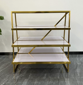 Étagère de présentation industrielle double face à 4 niveaux en acier inoxydable doré robuste pour magasin de détail, supermarché - Product Image 4