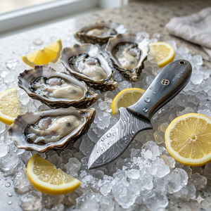 มีดเปิดหอยนางรมด้ามกระดูกเหล็กดามัสกัสแบบเป็นมิตรกับสิ่งแวดล้อม พร้อมปลอกมีด อุปกรณ์ทำอาหารทะเล อุปกรณ์ครัวสำหรับเปิดเปลือกหอย - Product Image 2