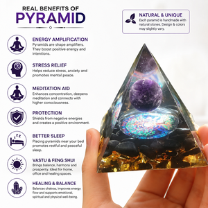 Prix de gros - Pyramide d'orgone en améthyste naturelle avec boule de cristal - Guérison énergétique Reiki - Protection - Décoration de méditation - Product Image 2