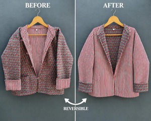 Fabricant et grossiste artisanal de vestes réversibles matelassées en coton à col en V avec motif rayé, vêtements d'extérieur chauds pour l'hiver - Product Image 3
