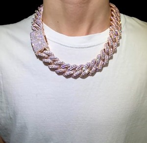 <b>Iced</b> <b>Out</b> Rose Gold <b>Chain</b> Emerald Cut Moissanite Cuban Link <b>Chain</b> Mens Hip Hop <b>Chain</b> - Product Image 1