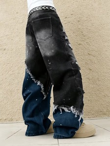 Pantalones Vaqueros Clásicos para Hombre en Negro y Azul con Diseño de Pierna Ancha y Holgada con Detalles Desgastados para Todo Tipo de Cuerpo - Product Image 4