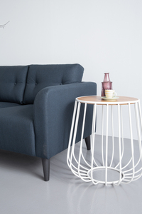 Sleek Round Side Coffee <b>Table</b> with Industrial Metal Wire Base and <b>Walnut</b> Wood Top for Living Room Accent - Product Image 4