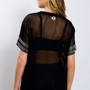 Maillot de football américain personnalisé haut de gamme pour femme, orné de strass, coupe oversize streetwear, crop top carré, maillot transparent orné de cristaux - Product Image 2