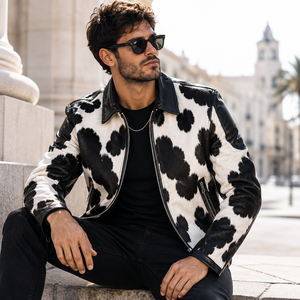 Wholesale LEATHER SPOT High Quality Cow Hair Leather Breathable Casual Bomber <b>Jacket</b> <b>Men's</b> Plaid Pattern <b>Summer</b> Zipper Closure - Product Image 5