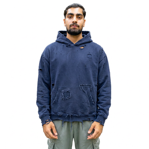 Sudadera con Capucha Extra Grande para Hombre, Beige, Algodón, Felpa Francesa, Diseño de Bolsillo Desgarrado, Colores Personalizados, Ropa de Invierno Ecológica - Product Image 2
