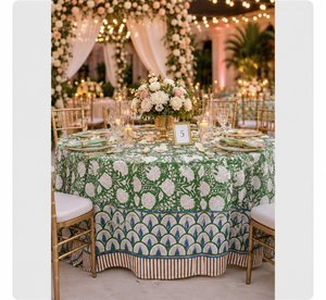 Mantel Redondo Floral Hecho a Mano con Estampado Indio, 100% Algodón, Lavable y Duradero, Ideal para Bodas y Uso Doméstico - Product Image 3
