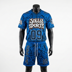 Ensemble maillot et short de football en polyester interlock premium 180 GSM, bleu, panneaux sublimés, logo personnalisé, pour homme - Product Image 3