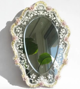 Mid Century Venetian <b>Mirror</b> with Etched Floral Details, Ornate Murano Scalloped <b>Wall</b> <b>Mirror</b>, Antique Style Decorative <b>Mirror</b> - Product Image 1