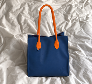 Color Block PU Tote <b>Bag</b> with Shoulder Handles-<b>Medium</b> Fashion Shopping Handbag for Beach Tote Groceries & Sport Outdoor Use - Product Image 1