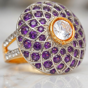 Wholesale Trendy Big <b>Dome</b> <b>Ring</b> 24K Gold Plated Silver Tone Full Zircon Paved Lattice Pattern Cocktail <b>Rings</b> for Women - Product Image 4