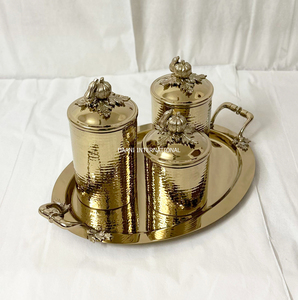 Collection de boîtes hermétiques artisanales en métal martelé or et argent de qualité supérieure avec plateau – Contenants décoratifs pour aliments secs de cuisine - Product Image 5