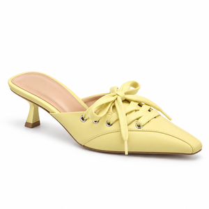 Mules à lacets à bout pointu avec nœud décoratif, talons fins de 5 cm, confort léger, dessus en PU, tendance mode toutes saisons - Product Image 3