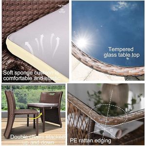 Ensemble de meubles en rotin pour patio extérieur 3 pièces peu encombrant Ensemble de bistro en osier avec coussins Aucun assemblage requis - Product Image 5