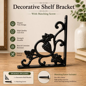 SHUBHAM <b>Black</b> Iron Wall <b>Shelf</b> <b>Bracket</b> Decorative Grapevine Corner Rack Hanging <b>Shelf</b> Fitting for Home Wine Cellar - Product Image 5