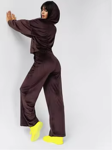 Conjunto Deportivo con Capucha para Mujer, Cierre Completo, Color Sólido, Terciopelo, Ropa Casual con Bolsillos Laterales, Corte Holgado, Dos Piezas, Otoño - Product Image 2