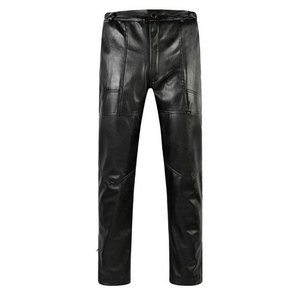 Pantalon de moto en cuir noir imperméable SALVA LEATHER pour homme, coupe droite, taille mi-haute, fermeture éclair, doublure polaire, idéal pour l'hiver - Product Image 1