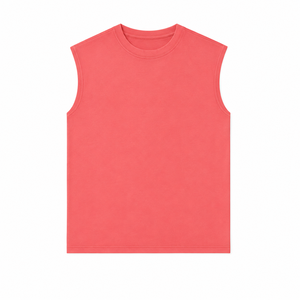 Men's <b>Coral</b> Sleeveless Tank <b>Top</b> O-Neck Casual Knitted Solid Color Plain Dyed Style - Product Image 5