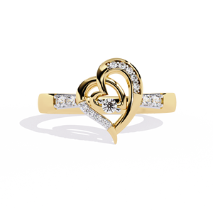 Anillo de oro macizo de 14k para mujer con diseño minimalista en forma de corazón y diamante de corte redondo, ideal para regalo, compromiso, aniversario, boda. - Product Image 1