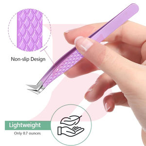 Pinzas Profesionales para Pestañas con Punta de Fibra Morada, con Estuche de Cuero, Pinzas de Acero Inoxidable para Extensiones de Pestañas de Volumen Extremo - Product Image 4