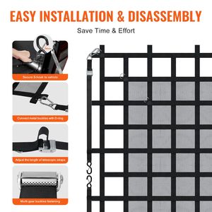 Filet de chargement robuste pour camions 72 po x 57 po avec 4 sangles réglables, mousquetons, crochets en S, et attaches à cliquet résistantes à l'usure pour benne de camion - Product Image 5