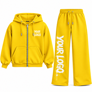 Ensemble survêtement streetwear personnalisé : sweat à capuche zippé oversize et pantalon de jogging ample à jambes larges, 100% coton molleton technique épais - Product Image 2