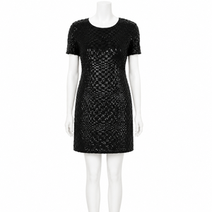 Women's Black <b>Sequin</b> Mini Dress | Short Sleeve Round Neck Sparkly Cocktail Dress | Elegant Embellished Party Evening Club - Product Image 1