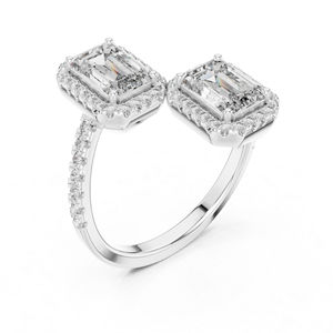 Anillo de Boda de Oro Rosa de 14K con Diamante Cultivado en Laboratorio, Corte Redondo y Esmeralda, para Mujer |   Diamante Cultivado Nuevo - Product Image 2