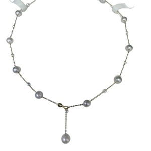 Collier en or 18 carats avec chaîne en os et perle d'eau douce naturelle de 4 à 7,5 mm, collier de bébé blanc ciel étoilé - Product Image 5