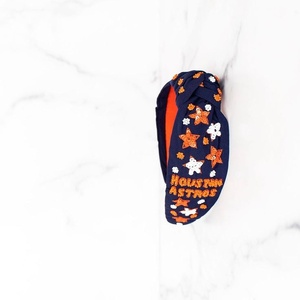 Export Quality Orange and White <b>Football</b> Beaded <b>Headband</b> Gameday Knotted Sports Hairband with Rhinestone Embellishment <b>Headbands</b> - Product Image 3