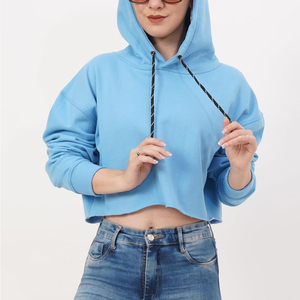 Sudadera corta con capucha de diseño nuevo y logotipo personalizado para mujer, informal, de algodón suave, con estampado, ecológica. - Product Image 5