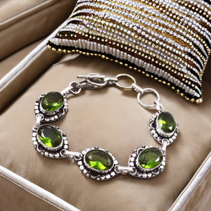 Pulsera de piedras preciosas de peridoto verde de Plata de Ley 925 hecha a mano, nuevo diseño, joyería de eslabones de cadena fina para fiesta de boda cristiana - Product Image 1