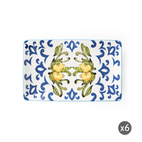 Set 6 Nampan Sajian Keramik 20x12.5 cm Full Decal dengan Tepi Lukis Tangan Multiwarna Dekorasi Mediterania Amalfi oleh Exclsa